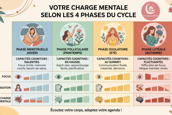 Infographie : la charge mentale selon les 4 phases du cycle