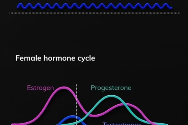Courbes de l'œstrogène, de la progestérone et de la testostérone au fil du cycle féminin