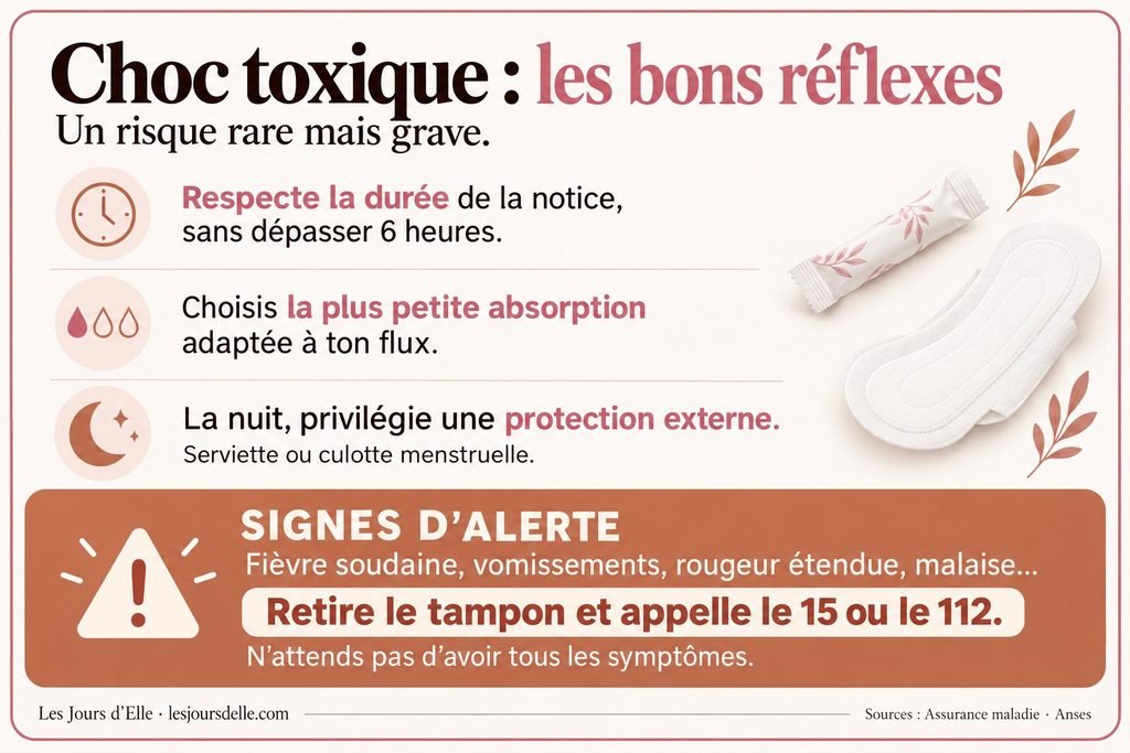 Encadré des réflexes de prévention et des signes d’alerte du choc toxique