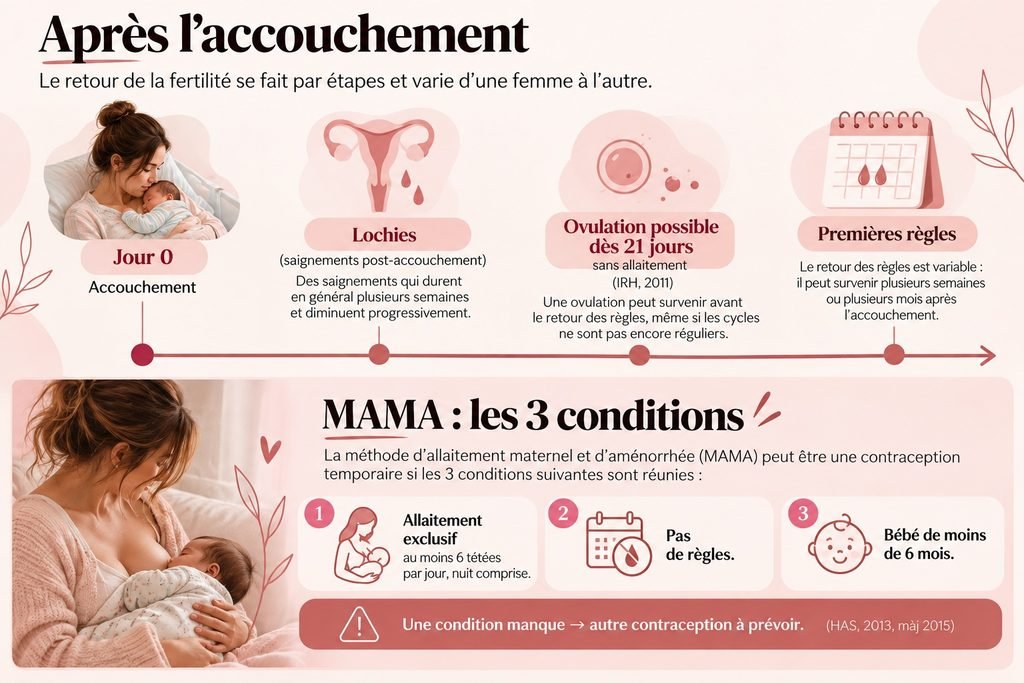 Les 3 conditions de la méthode MAMA : allaitement exclusif, absence de règles, bébé de moins de 6 mois